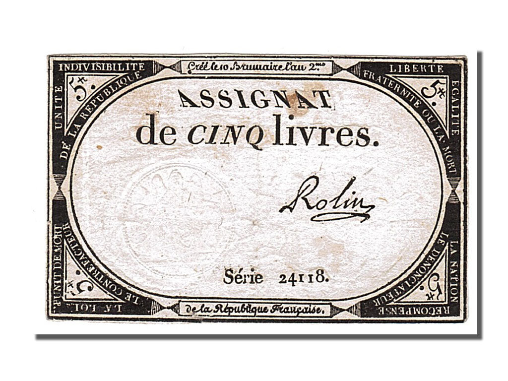FRANCE, 5 Livres, 1793, 1793-10-31, EF(40-45), Lafaurie #171, FRANCE, 5 Livres,.