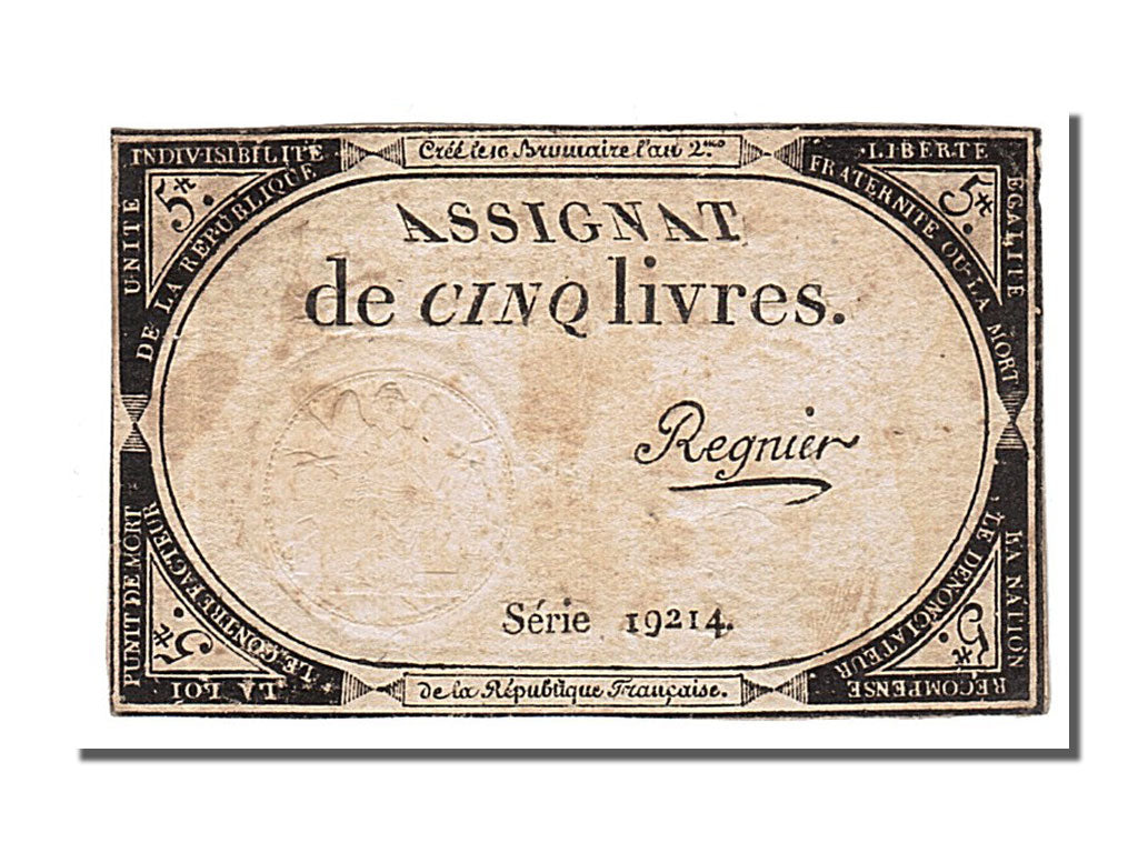 FRANCE, 5 Livres, 1793, 1793-10-31, EF(40-45), Lafaurie #171, FRANCE, 5 Livres,.
