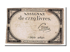 FRANCE, 5 Livres, 1793, 1793-10-31, EF(40-45), Lafaurie #171, FRANCE, 5 Livres,.