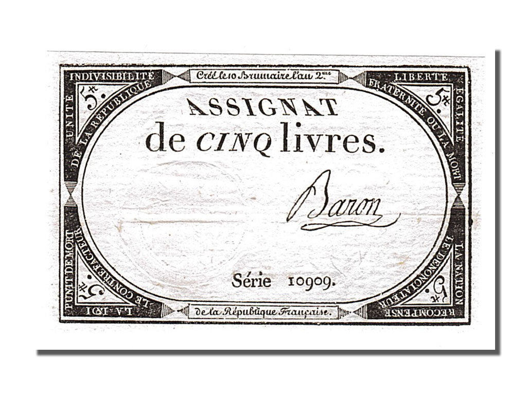 FRANCE, 5 Livres, 1793, 1793-10-31, AU(55-58), Lafaurie #171, FRANCE, 5 Livres,.