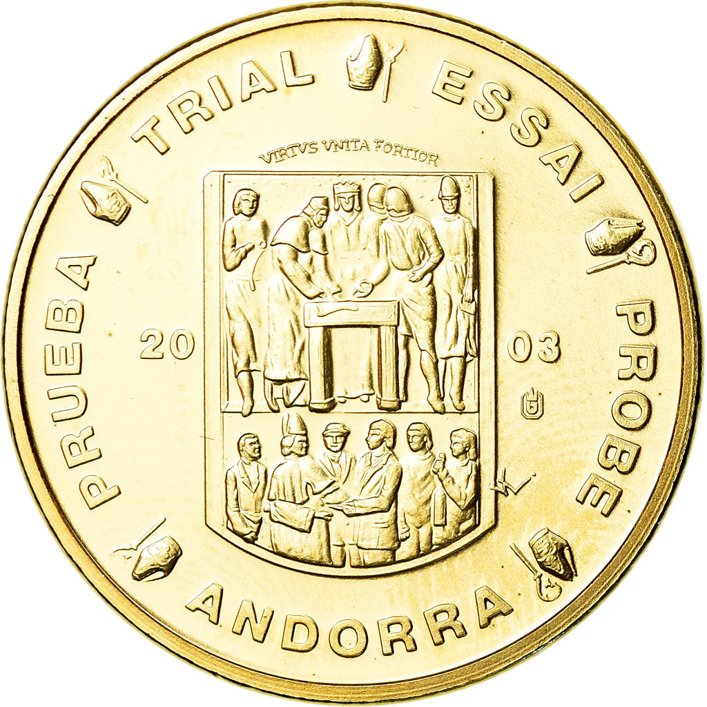 Andorra, Medal, 20 C, Essai-Trial, 2003, MS(65-70), Copper-Nickel Gilt