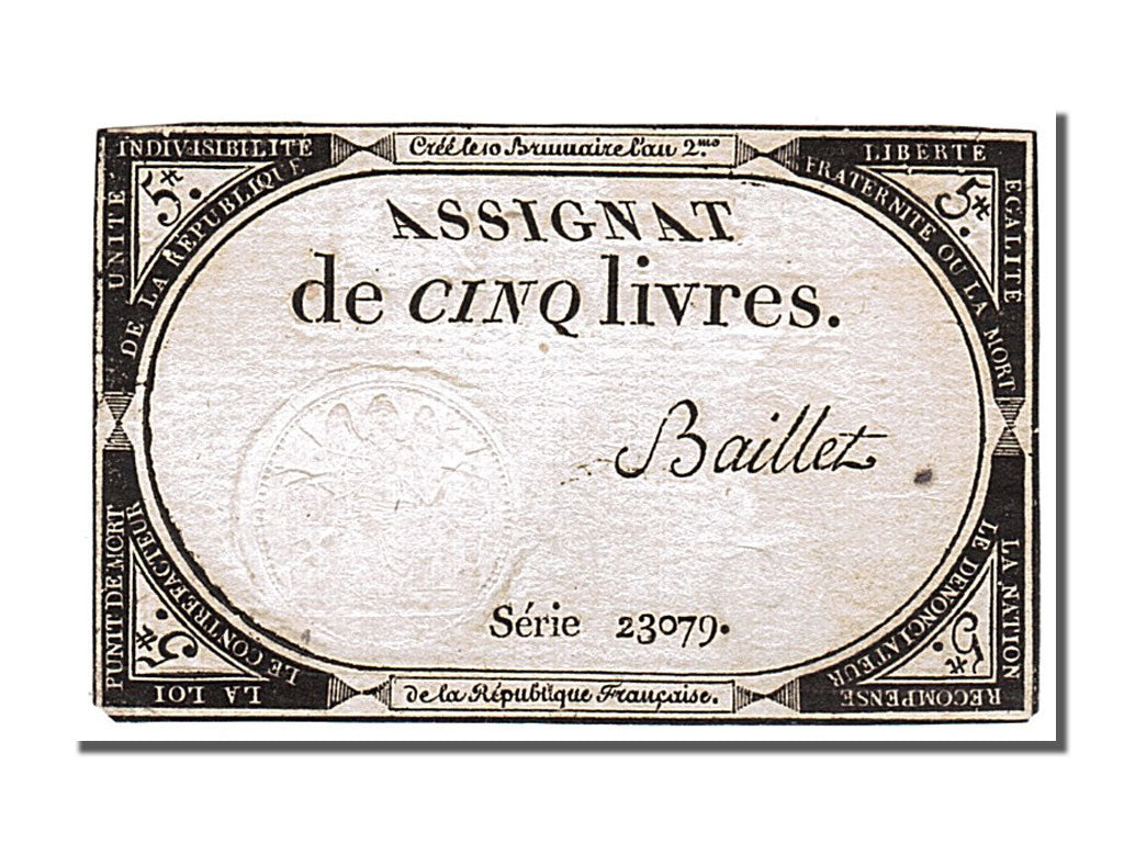FRANCE, 5 Livres, 1793, 1793-10-31, EF(40-45), Lafaurie #171, FRANCE, 5 Livres,.