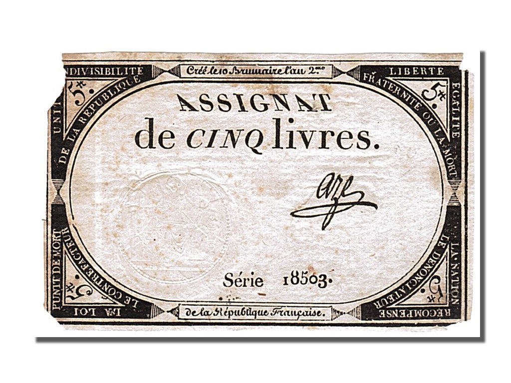 FRANCE, 5 Livres, 1793, 1793-10-31, EF(40-45), Lafaurie #171, FRANCE, 5 Livres,.