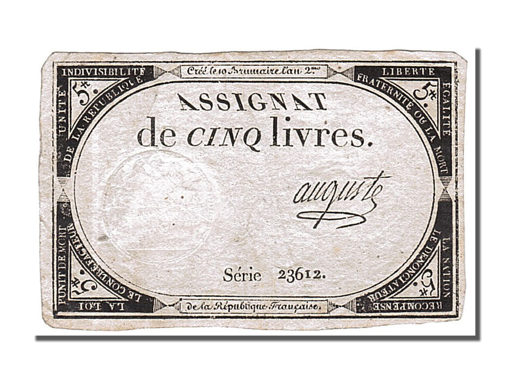 5 Livres type Domaines Nationaux, signé Auguste