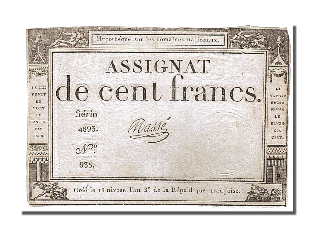 FRANCE, 100 Francs, 1795, 1795-01-07, EF(40-45), Lafaurie #173, FRANCE, 100...