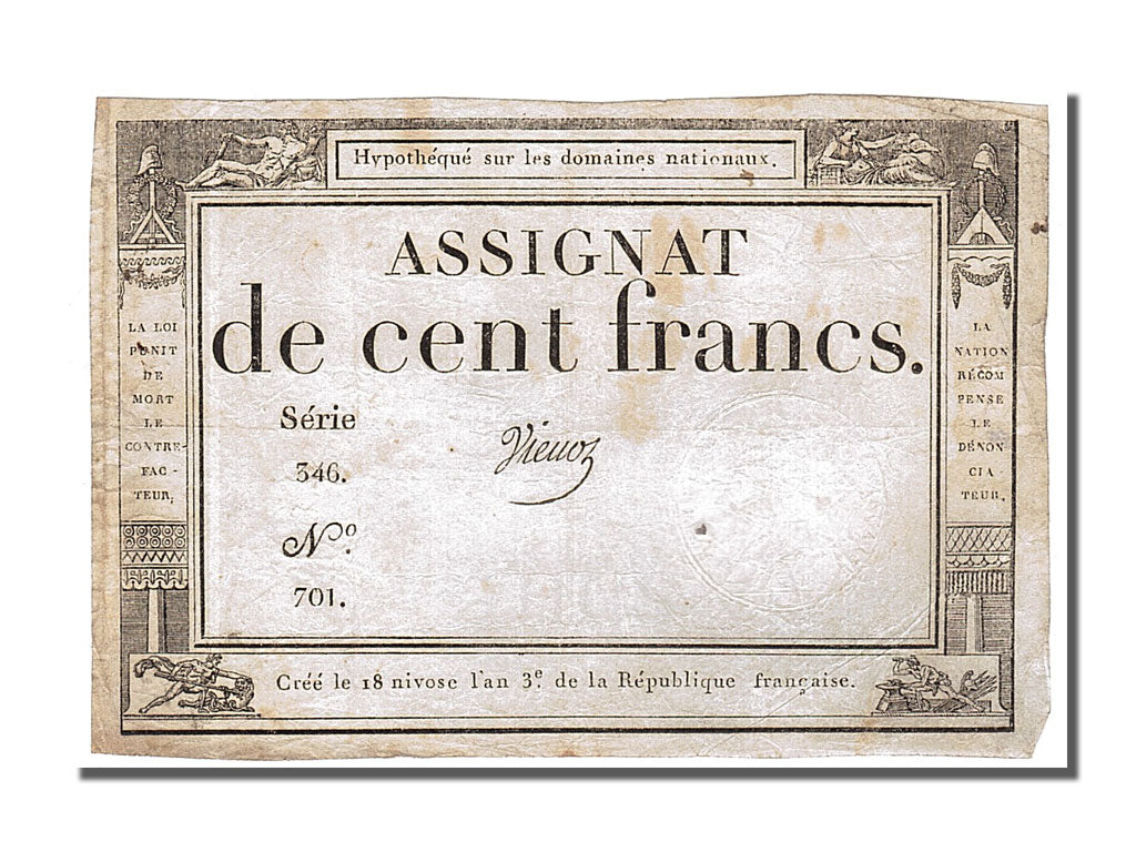 Geldschein, Frankreich, 100 Francs, 1795, Vienoz, SS, KM:A78, Lafaurie:173