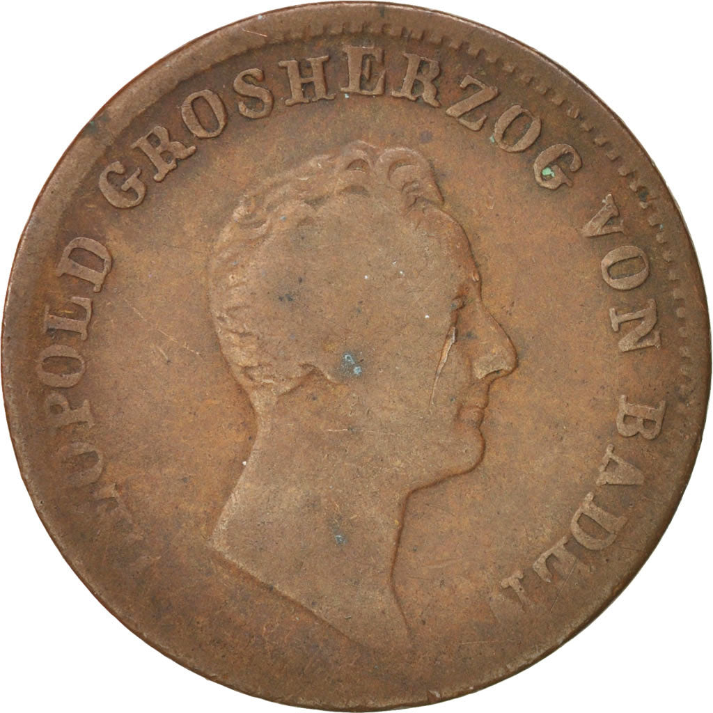 Stati tedeschi, BADEN, Leopold I, Kreuzer, 1838, MB, Rame, KM:203