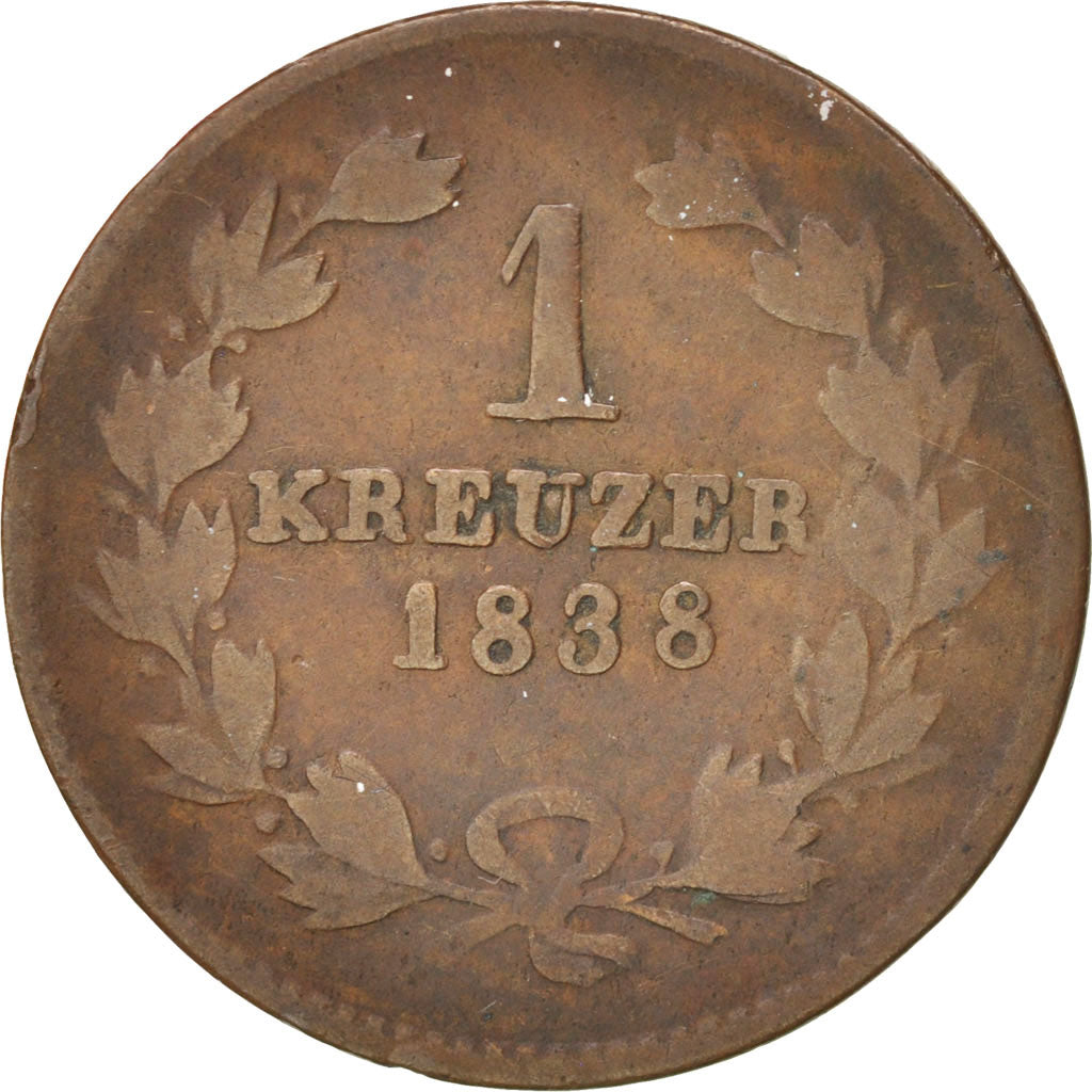 Stati tedeschi, BADEN, Leopold I, Kreuzer, 1838, MB, Rame, KM:203