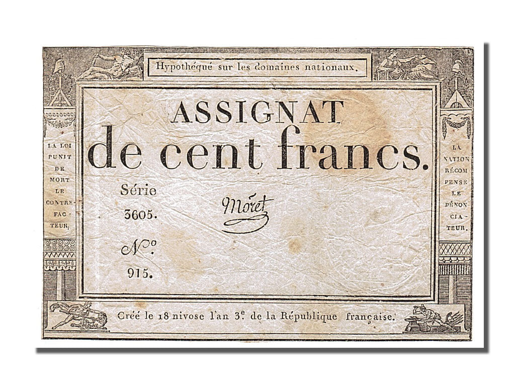 Francia, 100 Francs, 1795, Moret, 1795-01-07, MB+, Lafaurie:173