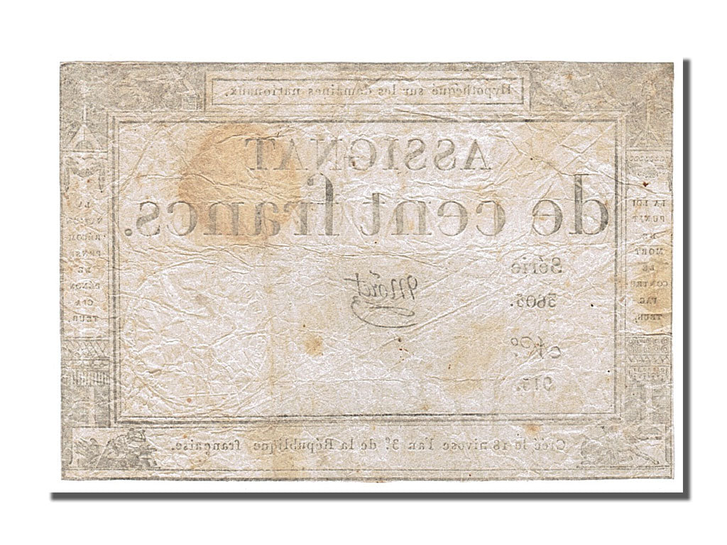 Francia, 100 Francs, 1795, Moret, 1795-01-07, MB+, Lafaurie:173
