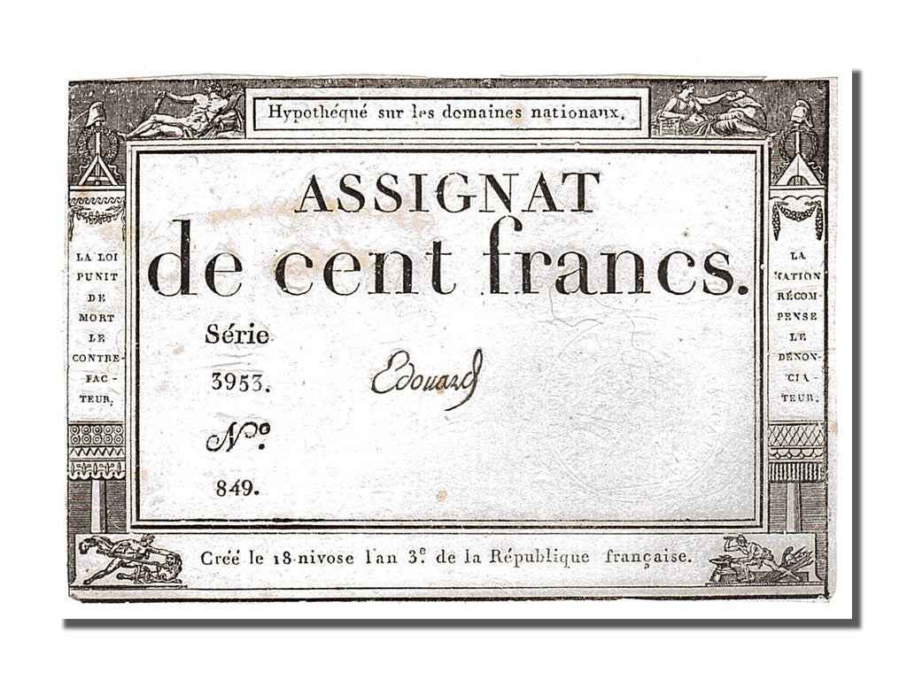 France, 100 Francs, 1795, KM #A78, 1795-01-07, EF(40-45), Lafaurie #173,...