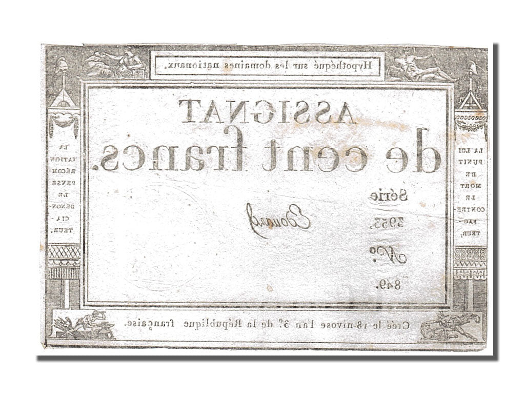 France, 100 Francs, 1795, KM #A78, 1795-01-07, EF(40-45), Lafaurie #173,...