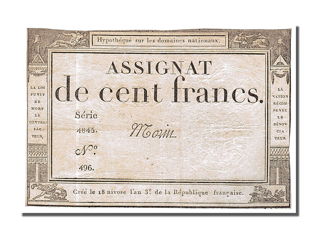 FRANCE, 100 Francs, 1795, 1795-01-07, VF(30-35), Lafaurie #173, FRANCE, 100...