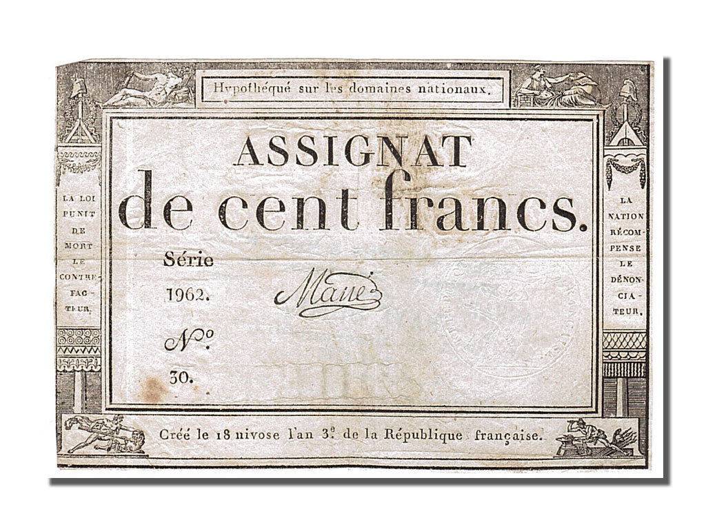 France, 100 Francs, 1795, KM #A78, 1795-01-07, EF(40-45), Lafaurie #173,...