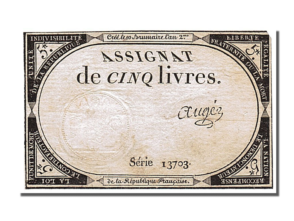 FRANCE, 5 Livres, 1793, 1793-10-31, EF(40-45), Lafaurie #171, FRANCE, 5 Livres,.
