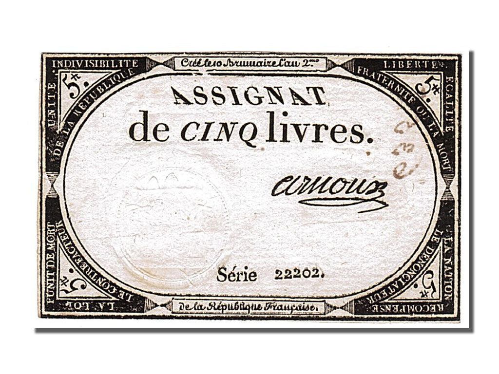 FRANCE, 5 Livres, 1793, 1793-10-31, EF(40-45), Lafaurie #171, FRANCE, 5 Livres,.