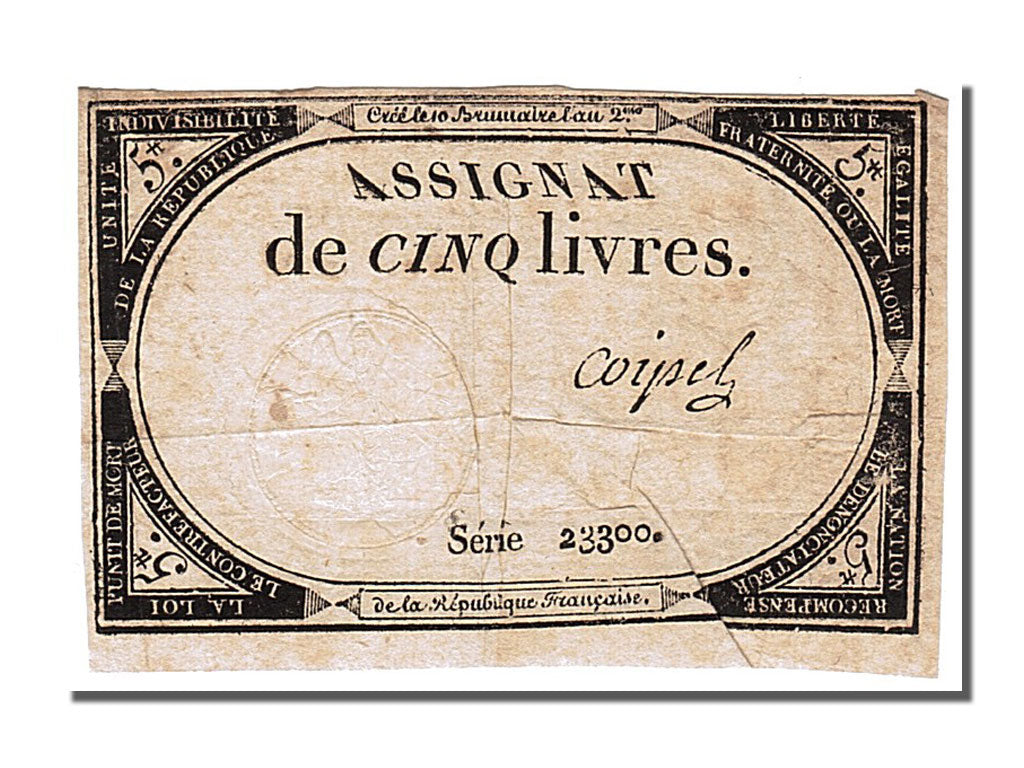Francia, 5 Livres, 1793, Coipel, 1793-10-31, BB, Lafaurie:171