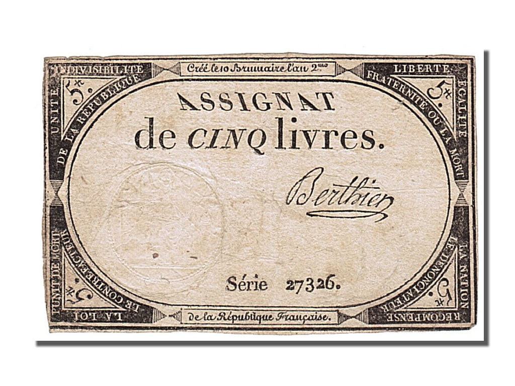 FRANCE, 5 Livres, 1793, 1793-10-31, EF(40-45), Lafaurie #171, FRANCE, 5 Livres,.