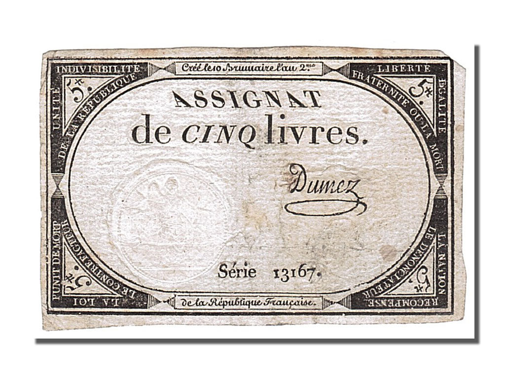 5 Livres type Domaines Nationaux, signé Dumez