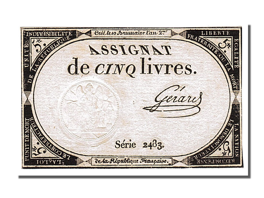 FRANCE, 5 Livres, 1793, 1793-10-31, AU(55-58), Lafaurie #171, FRANCE, 5 Livres,.