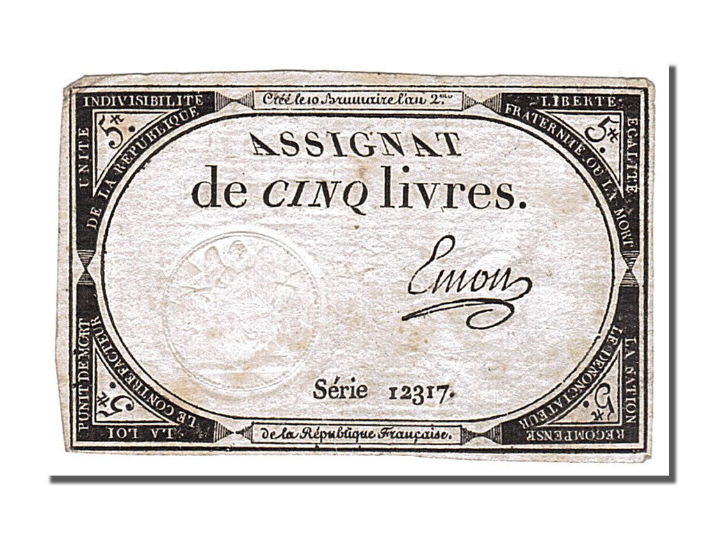 FRANCE, 5 Livres, 1793, 1793-10-31, EF(40-45), Lafaurie #171, FRANCE, 5 Livres,.