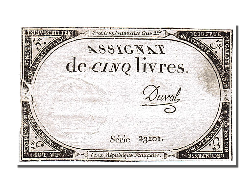 FRANCE, 5 Livres, 1793, 1793-10-31, EF(40-45), Lafaurie #171, FRANCE, 5 Livres,.