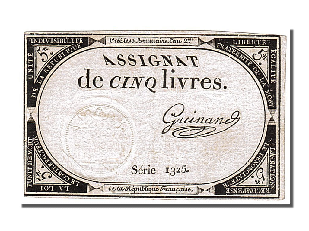 FRANCE, 5 Livres, 1793, 1793-10-31, EF(40-45), Lafaurie #171, FRANCE, 5 Livres,.