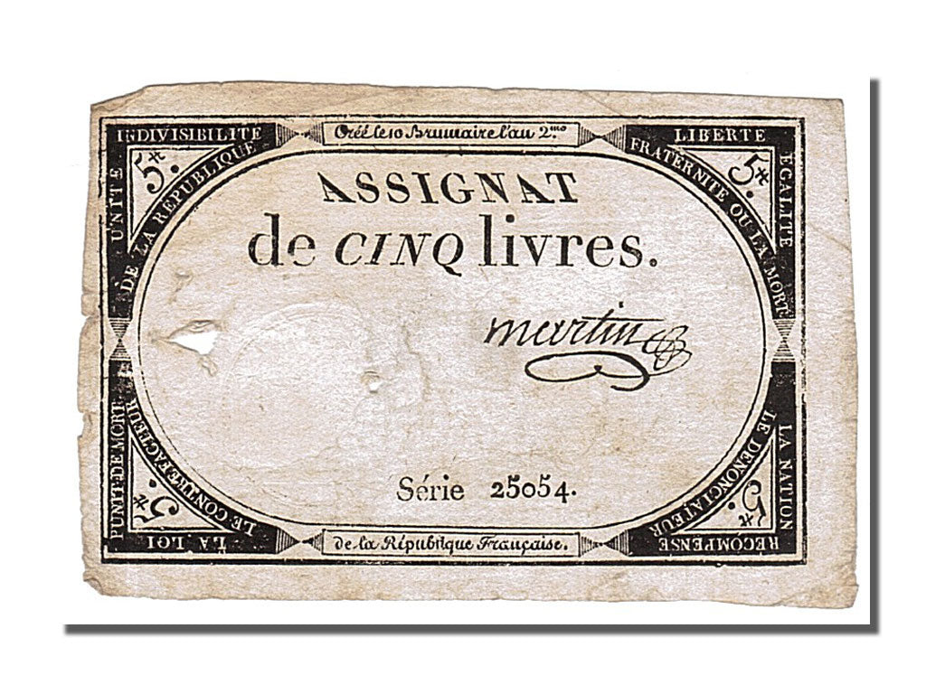 FRANCE, 5 Livres, 1793, 1793-10-31, EF(40-45), Lafaurie #171, FRANCE, 5 Livres,.