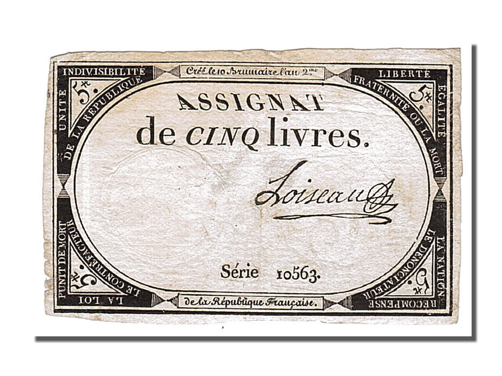 FRANCE, 5 Livres, 1793, 1793-10-31, EF(40-45), Lafaurie #171, FRANCE, 5 Livres,.