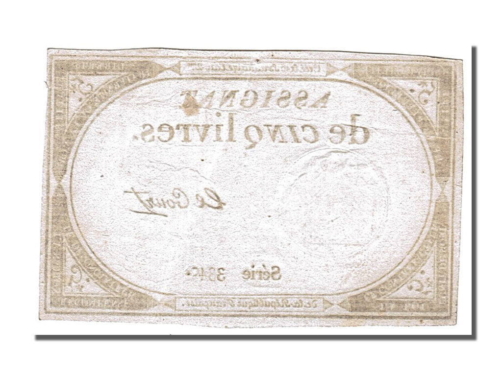 FRANCE, 5 Livres, 1793, 1793-10-31, EF(40-45), Lafaurie #171, FRANCE, 5 Livres,.
