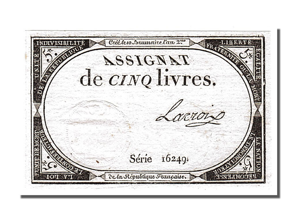 FRANCE, 5 Livres, 1793, 1793-10-31, AU(55-58), Lafaurie #171, FRANCE, 5 Livres,.