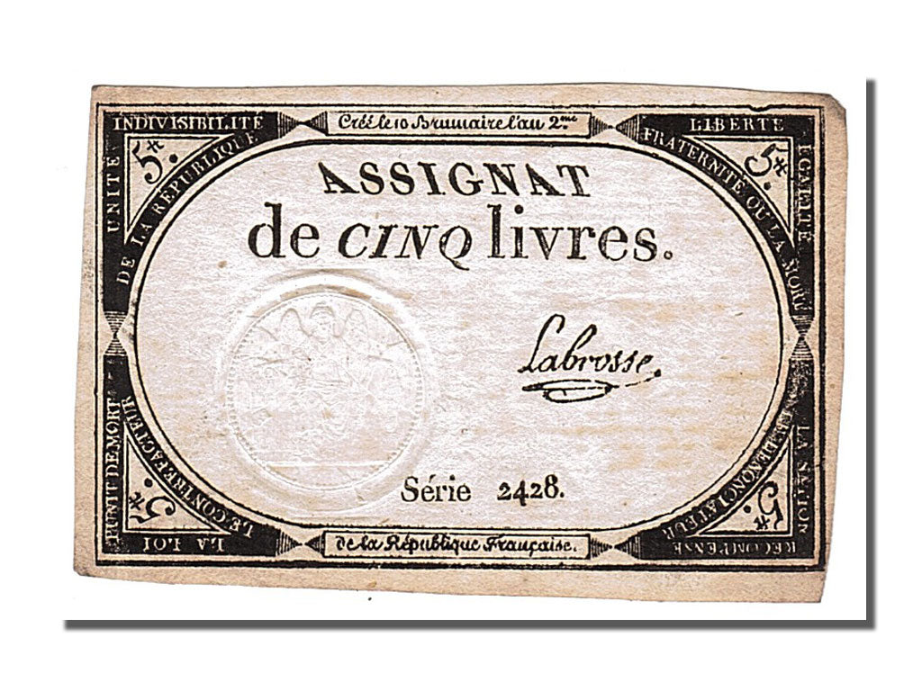 FRANCE, 5 Livres, 1793, 1793-10-31, AU(55-58), Lafaurie #171, FRANCE, 5 Livres,.