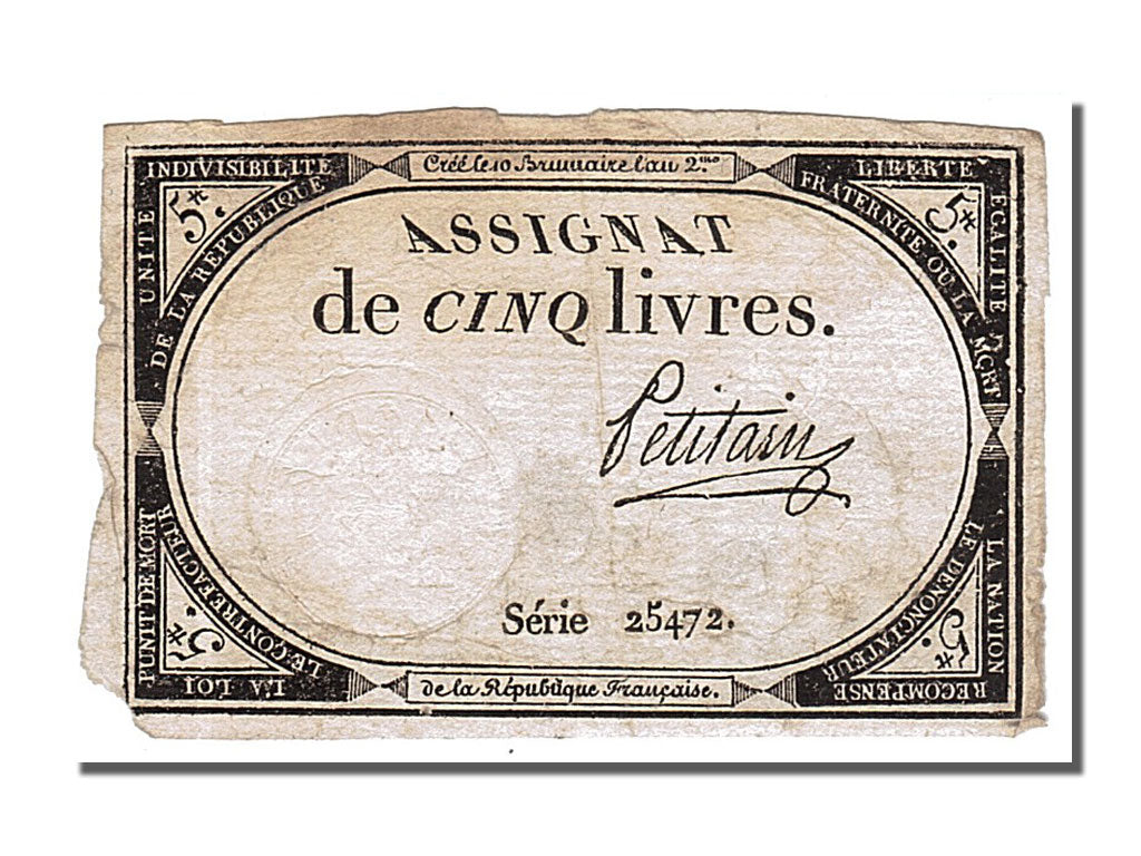 FRANCE, 5 Livres, 1793, 1793-10-31, EF(40-45), Lafaurie #171, FRANCE, 5 Livres,.