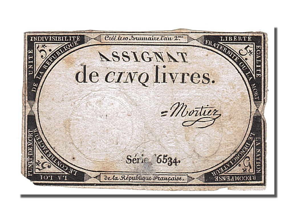 FRANCE, 5 Livres, 1793, 1793-10-31, EF(40-45), Lafaurie #171, FRANCE, 5 Livres,.