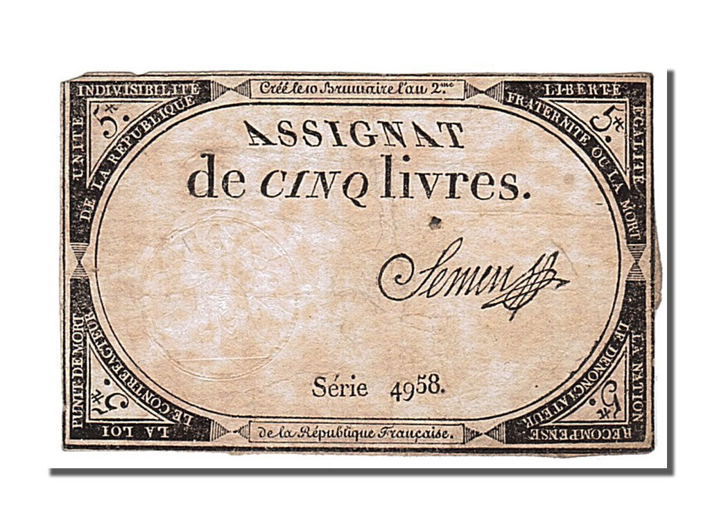 FRANCE, 5 Livres, 1793, 1793-10-31, EF(40-45), Lafaurie #171, FRANCE, 5 Livres,.
