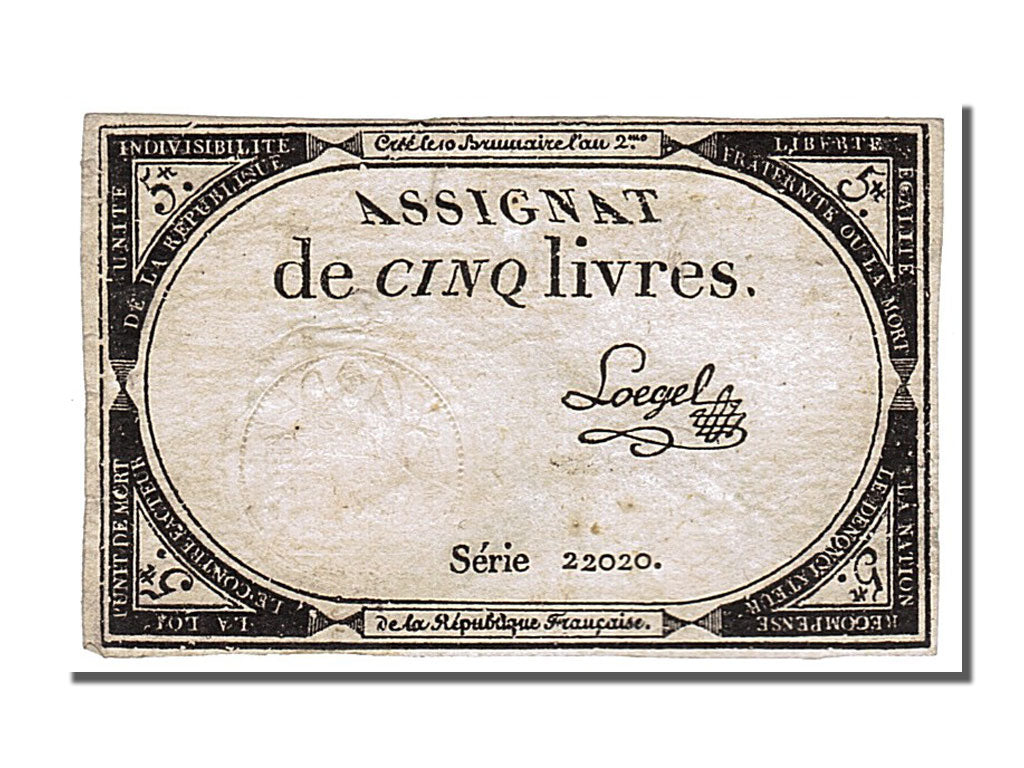 FRANCE, 5 Livres, 1793, 1793-10-31, EF(40-45), Lafaurie #171, FRANCE, 5 Livres,.