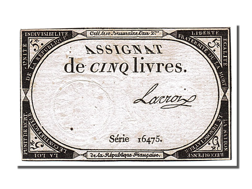 FRANCE, 5 Livres, 1793, 1793-10-31, EF(40-45), Lafaurie #171, FRANCE, 5 Livres,.