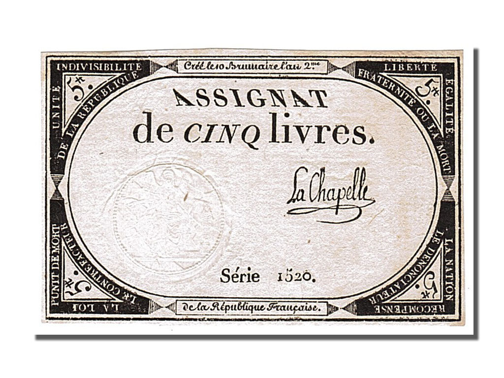 FRANCE, 5 Livres, 1793, 1793-10-31, AU(55-58), Lafaurie #171, FRANCE, 5 Livres,.