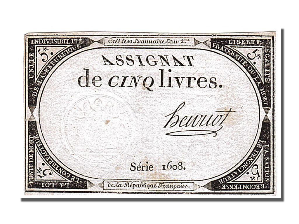 FRANCE, 5 Livres, 1793, 1793-10-31, EF(40-45), Lafaurie #171, FRANCE, 5 Livres,.