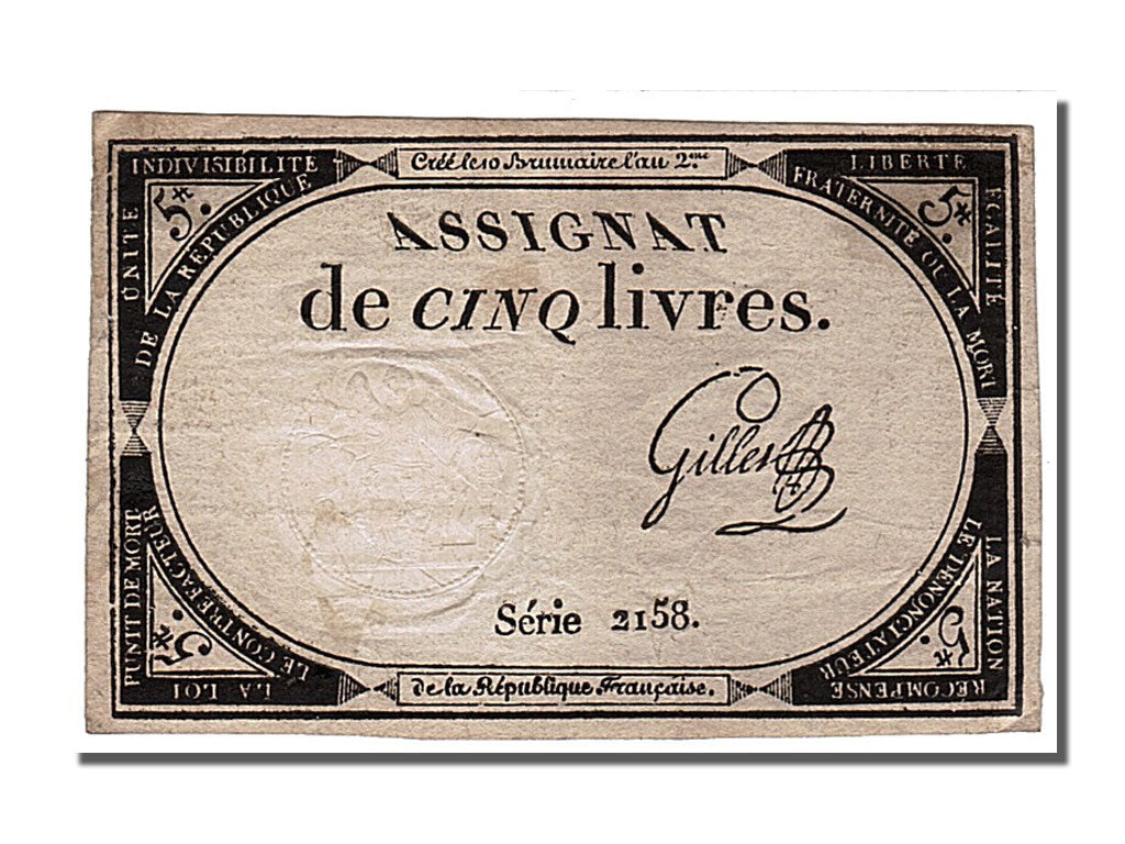 FRANCE, 5 Livres, 1793, 1793-10-31, EF(40-45), Lafaurie #171, FRANCE, 5 Livres,.