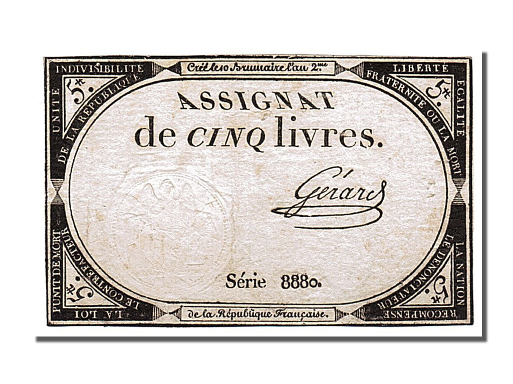 FRANCE, 5 Livres, 1793, 1793-10-31, EF(40-45), Lafaurie #171, FRANCE, 5 Livres,.