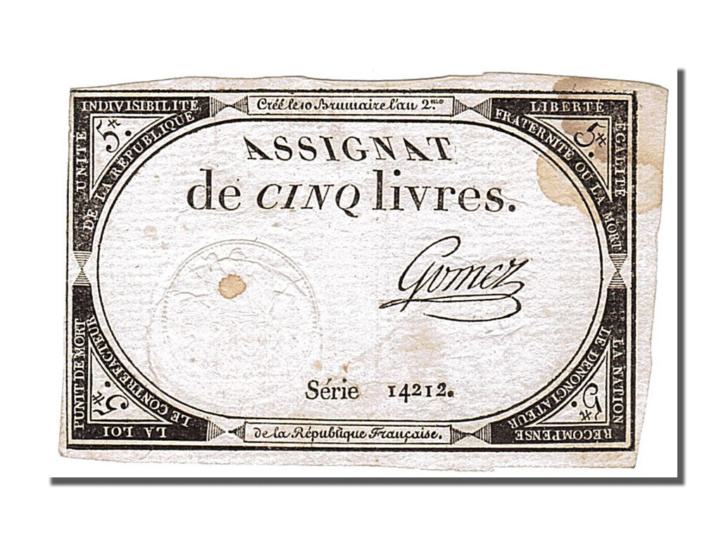 FRANCE, 5 Livres, 1793, 1793-10-31, EF(40-45), Lafaurie #171, FRANCE, 5 Livres,.