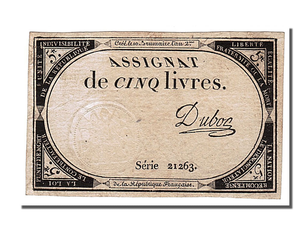 FRANCE, 5 Livres, 1793, 1793-10-31, AU(50-53), Lafaurie #171, FRANCE, 5 Livres,.