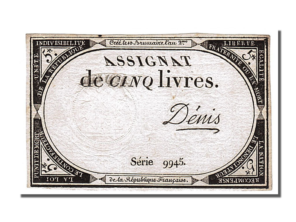 FRANCE, 5 Livres, 1793, 1793-10-31, AU(55-58), Lafaurie #171, FRANCE, 5 Livres,.