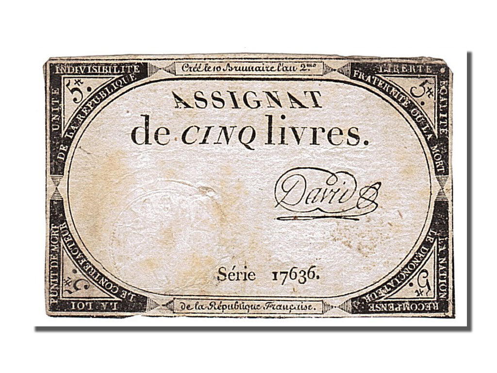 FRANCE, 5 Livres, 1793, 1793-10-31, EF(40-45), Lafaurie #171, FRANCE, 5 Livres,.