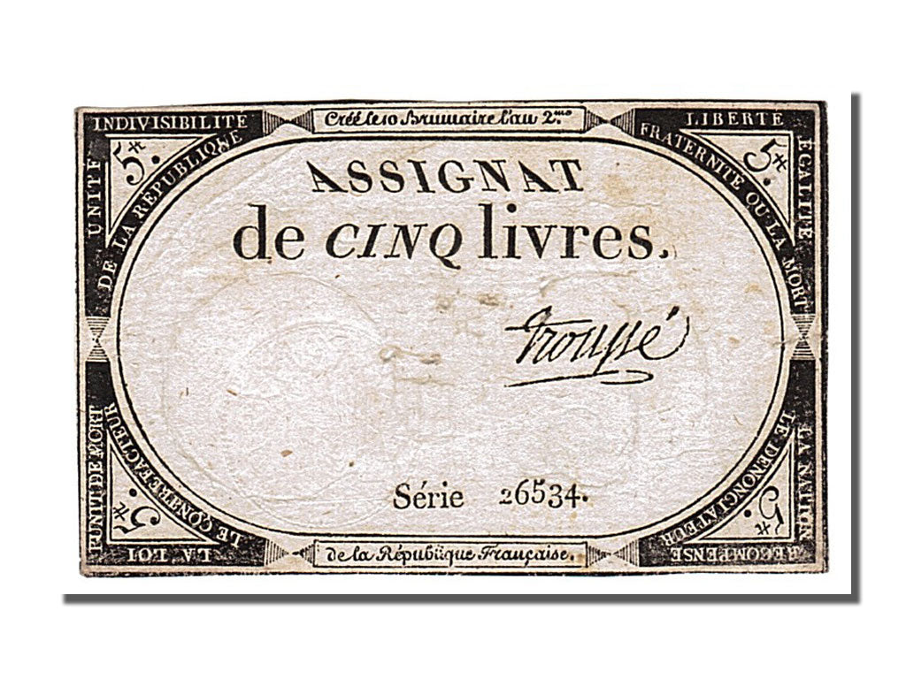 FRANCE, 5 Livres, 1793, 1793-10-31, EF(40-45), Lafaurie #171, FRANCE, 5 Livres,.