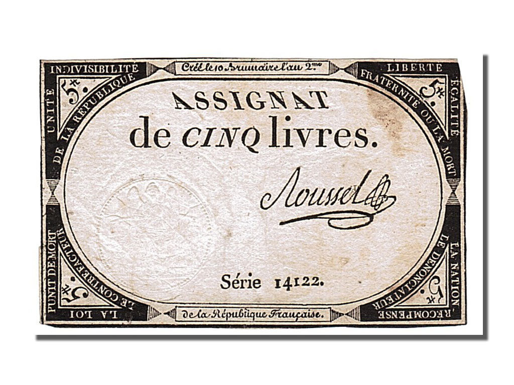 FRANCE, 5 Livres, 1793, 1793-10-31, EF(40-45), Lafaurie #171, FRANCE, 5 Livres,.