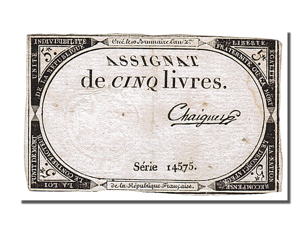 FRANCE, 5 Livres, 1793, 1793-10-31, EF(40-45), Lafaurie #171, FRANCE, 5 Livres,.