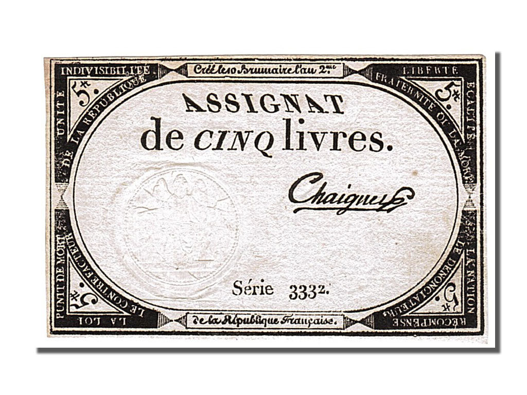 FRANCE, 5 Livres, 1793, 1793-10-31, AU(55-58), Lafaurie #171, FRANCE, 5 Livres,.