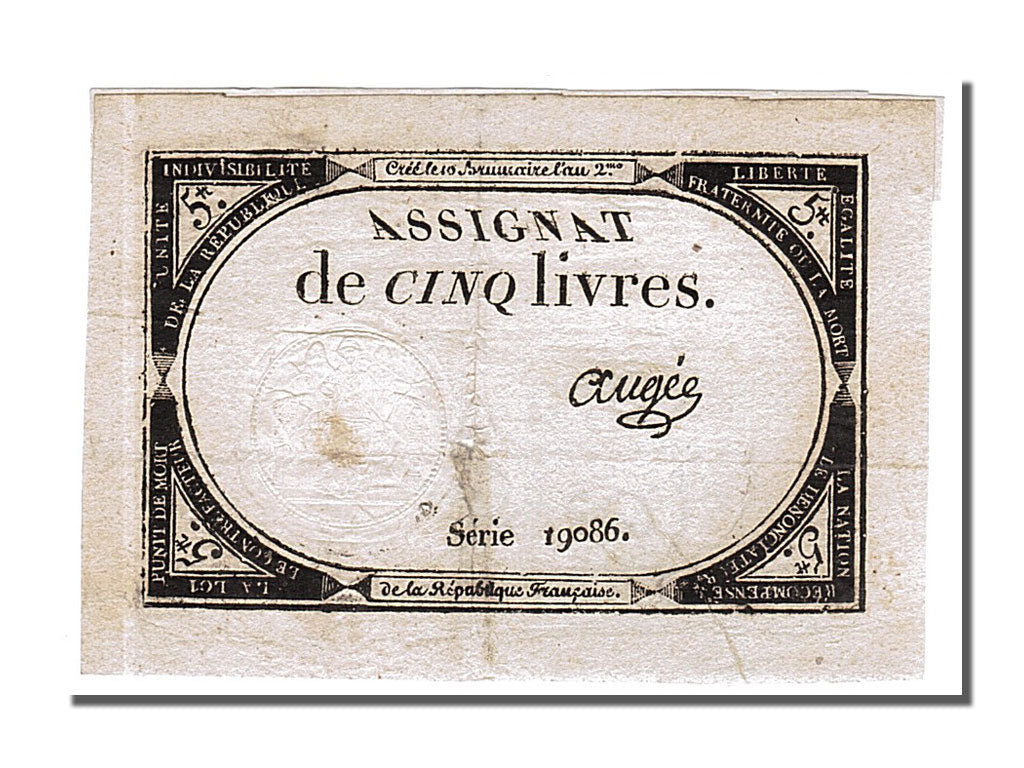 FRANCE, 5 Livres, 1793, 1793-10-31, EF(40-45), Lafaurie #171, FRANCE, 5 Livres,.